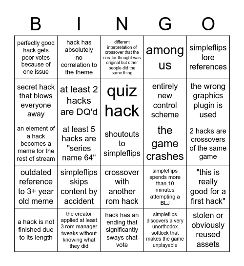 simpleflips crossover comp bingo Card