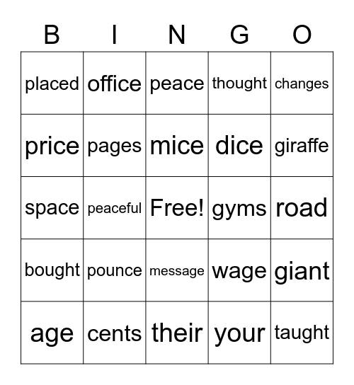3-4/5 Bingo Card