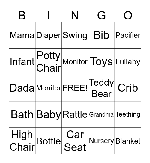 Ashleigh's Baby Shower Bingo Card