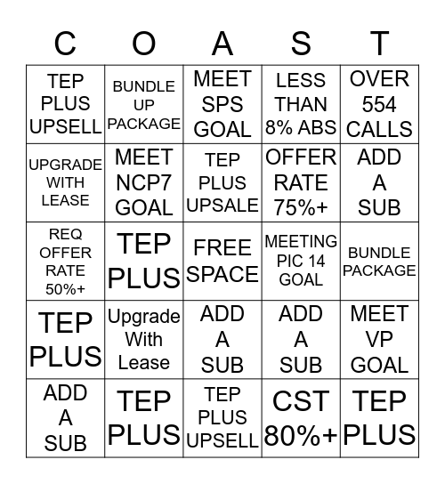 SOUTH COASTIES BINGO Card