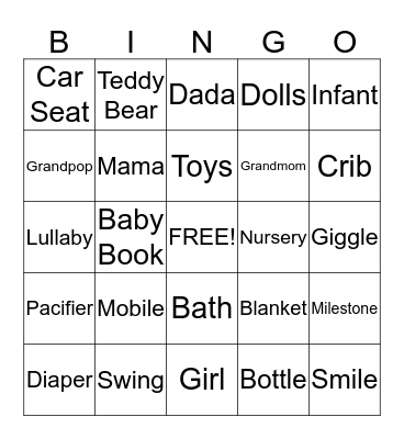 Ashleigh's Baby Shower Bingo Card