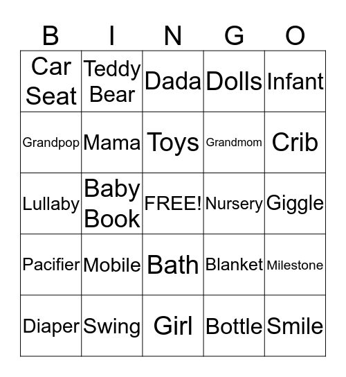 Ashleigh's Baby Shower Bingo Card