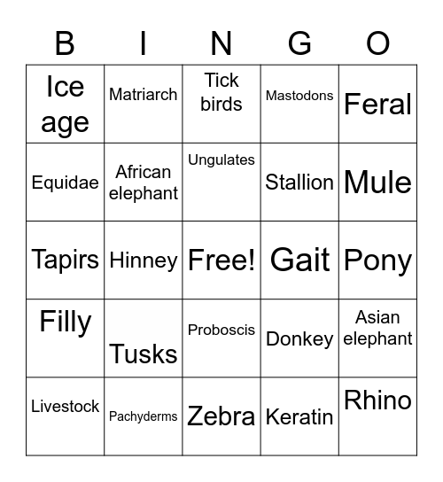 Ungulates Ch. 8 Bingo Card