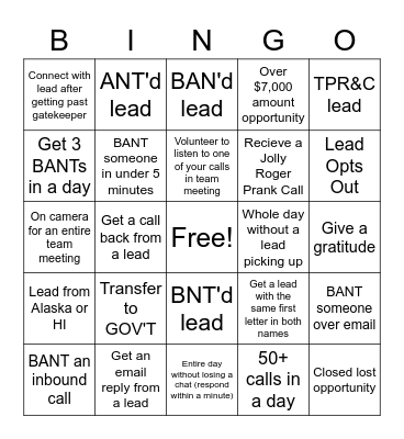 Inbound Sales Bingo Card
