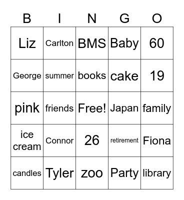 Judy's Birthday Bingo! Bingo Card