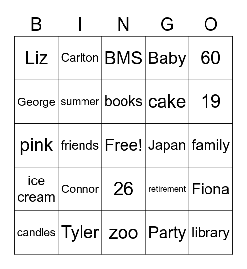Judy's Birthday Bingo! Bingo Card