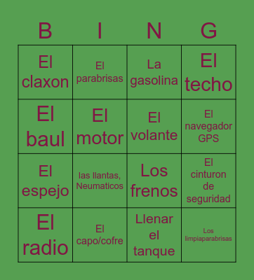 El coche Bingo Card