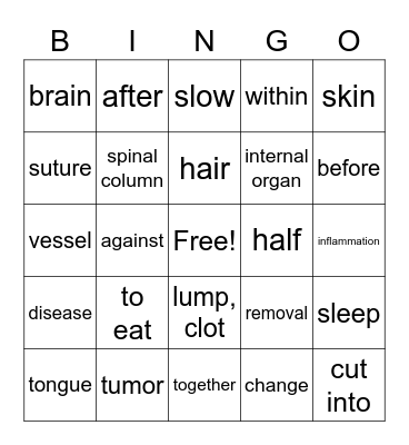 Medical Terms Bingo Card