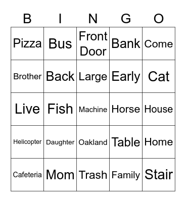 Unit 3 Vocabulary Bingo Card