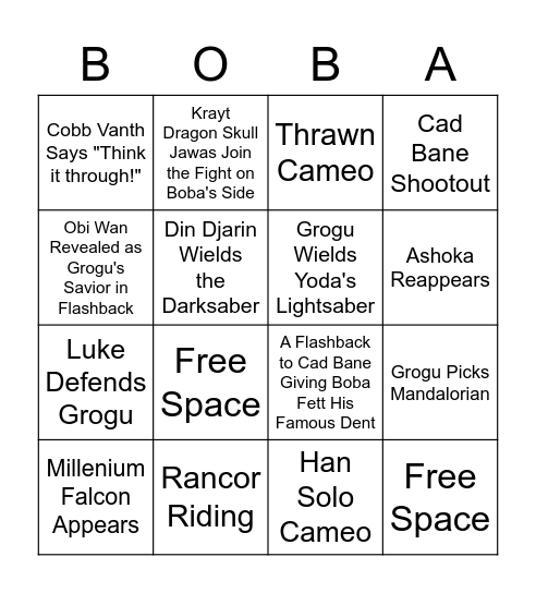 Book of Boba Fett Finale Bingo Card