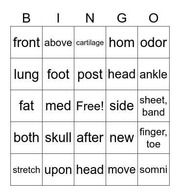 Medical Terms Bingo Card