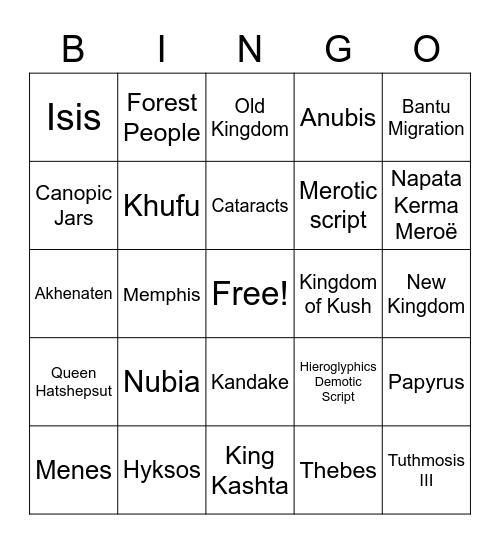 Ancient Egypt and Africa Bingo Card