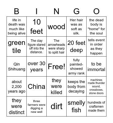 Emperor's Silent Army Bingo Card