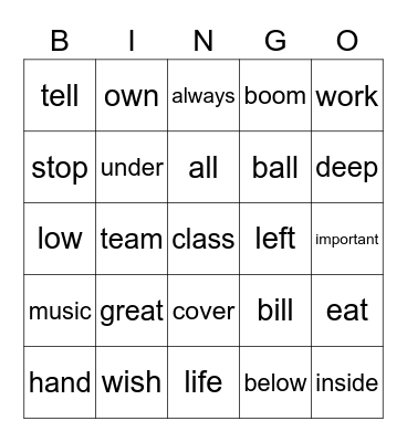Untitled Bingo Card
