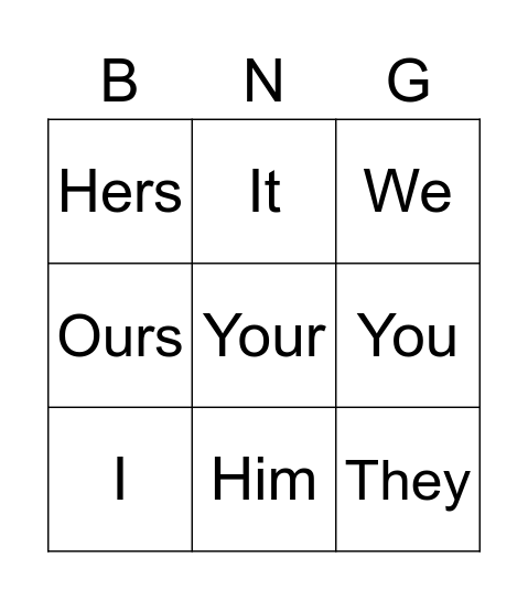 Pronouns Bingo Card