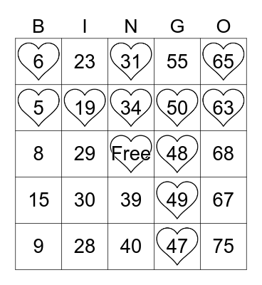 Valentine's Day Bingo Card