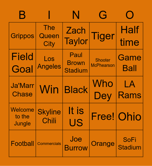 Bengals to the Super Bowl Bingo Card