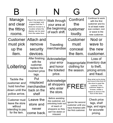 Store Operations Bingo Card