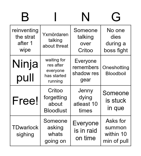 PAgans Raiding Bingo Card