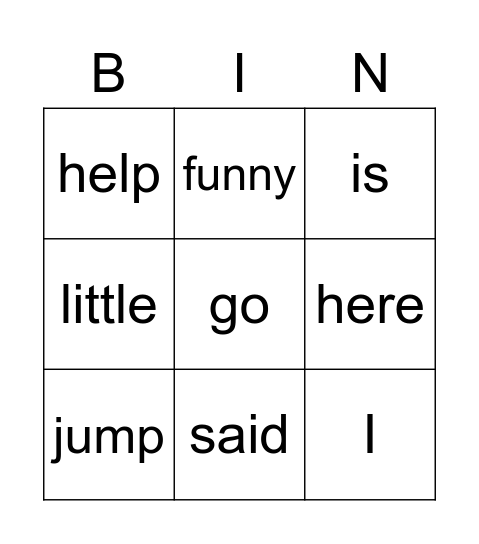Sight Words #1 Bingo Card