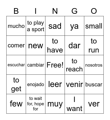 Spanish 2 Vocabulario Nucleo Bingo Card
