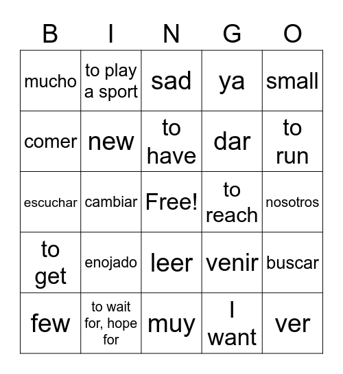 Spanish 2 Vocabulario Nucleo Bingo Card