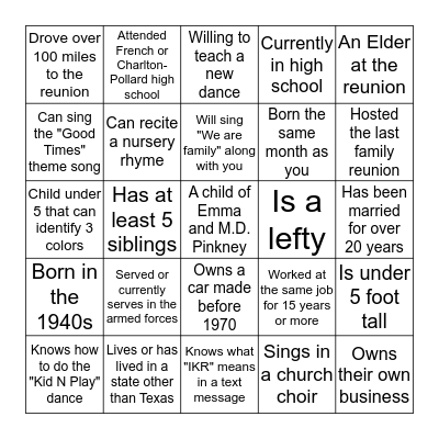 FIND A FAMILY MEMBER WHO... Bingo Card