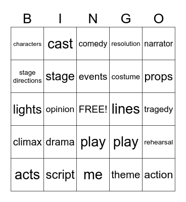 Drama Bingo Card