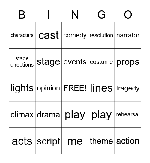 Drama Bingo Card
