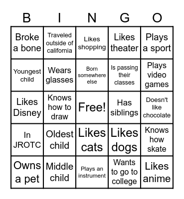 Social Bingo Card