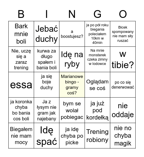 Marianowe bingo - gramy coś? Bingo Card