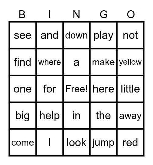 SIGHT WORDS Bingo Card