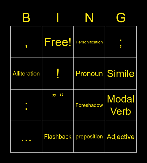 Language and Structural Techniques Bingo Card