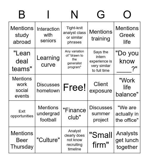 Recruiting Bingo Card