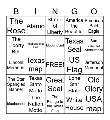 USA Symbols Bingo Card