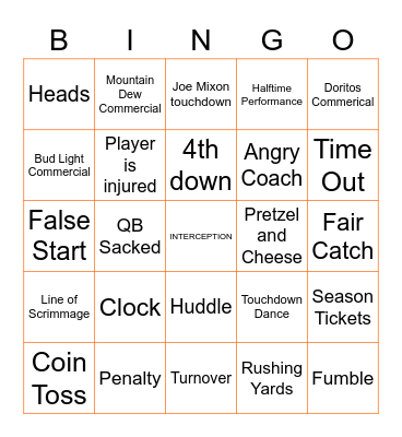 SUPERBOWL BINGO Card