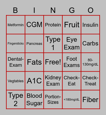 Diabetes Bingo Card