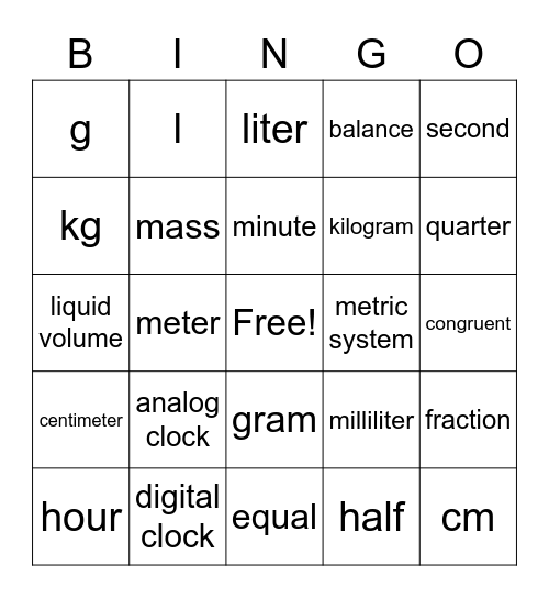 Unit 4 Math Vocab! Bingo Card