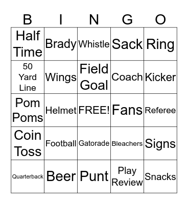 Superbowl Bingo Card