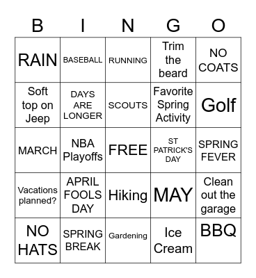 SASPDC SPRING BINGO Card