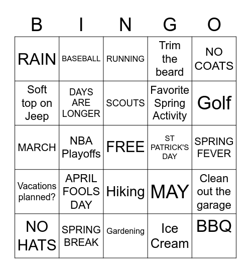 SASPDC SPRING BINGO Card