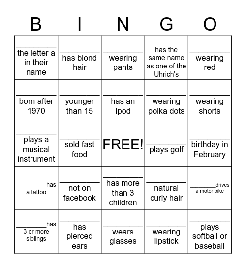 REIS FAMILY Bingo Card
