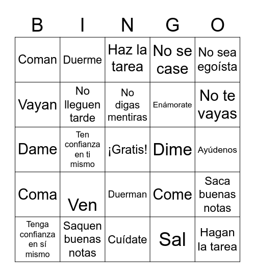 Mandatos Bingo Card