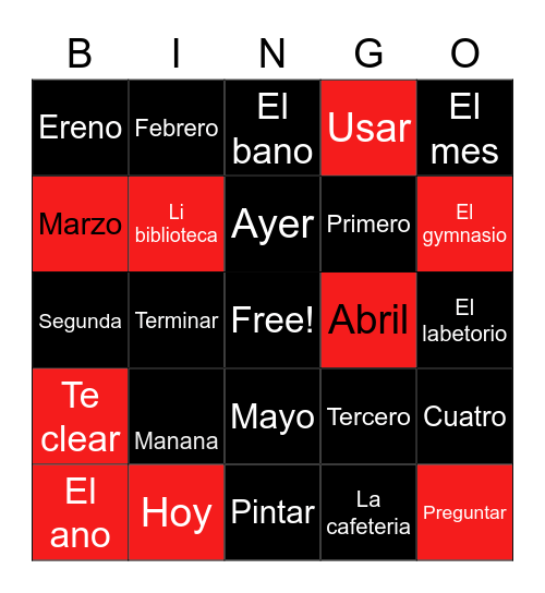 Spanish bingo Card