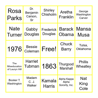 Black History Bingo Card