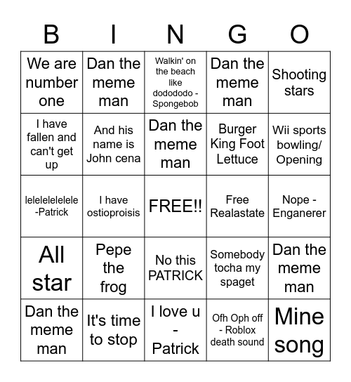 Memes bingo Card