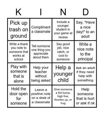 KINDNESS BINGO!! Bingo Card