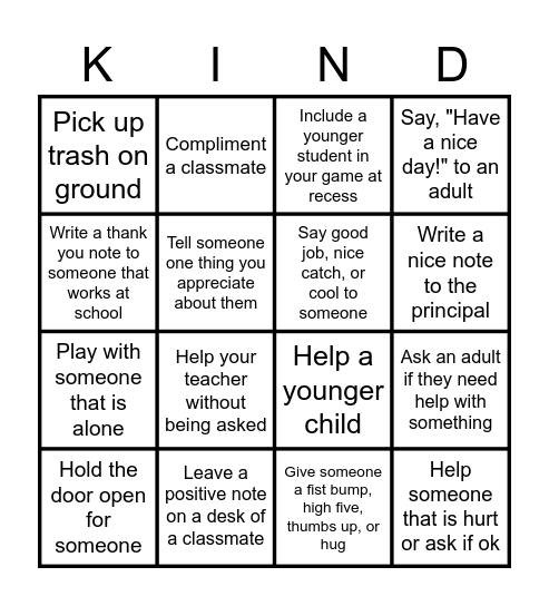 KINDNESS BINGO!! Bingo Card