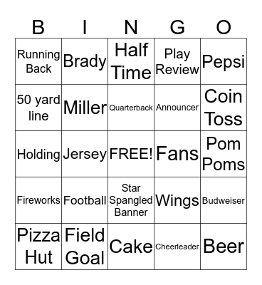 Superbowl Bingo Card