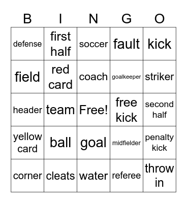 Make a Goal Get a Card Soccer Bingo Card